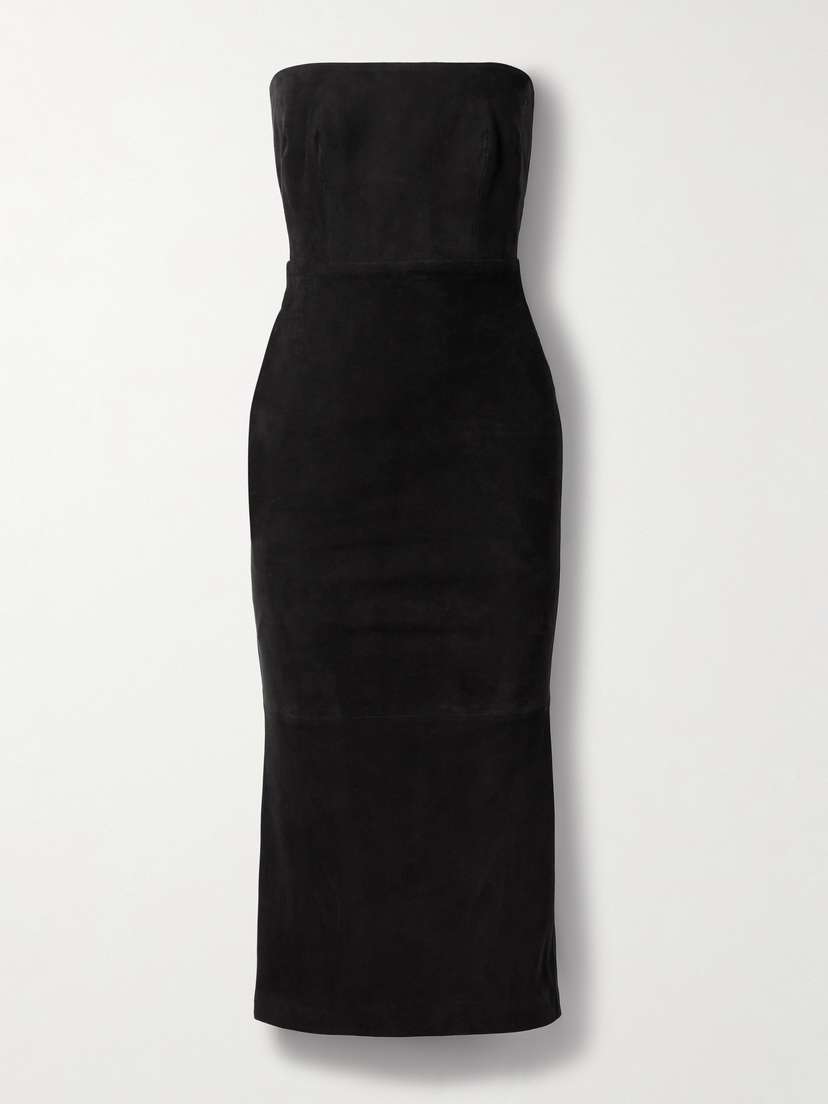 Alex Perry Strapless Suede Midi Dress