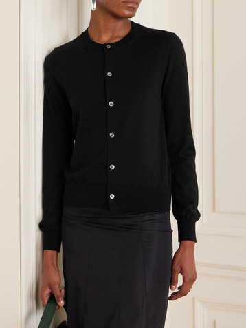Comme Des Garçons Ruffled crochet-trimmed wool cardigan