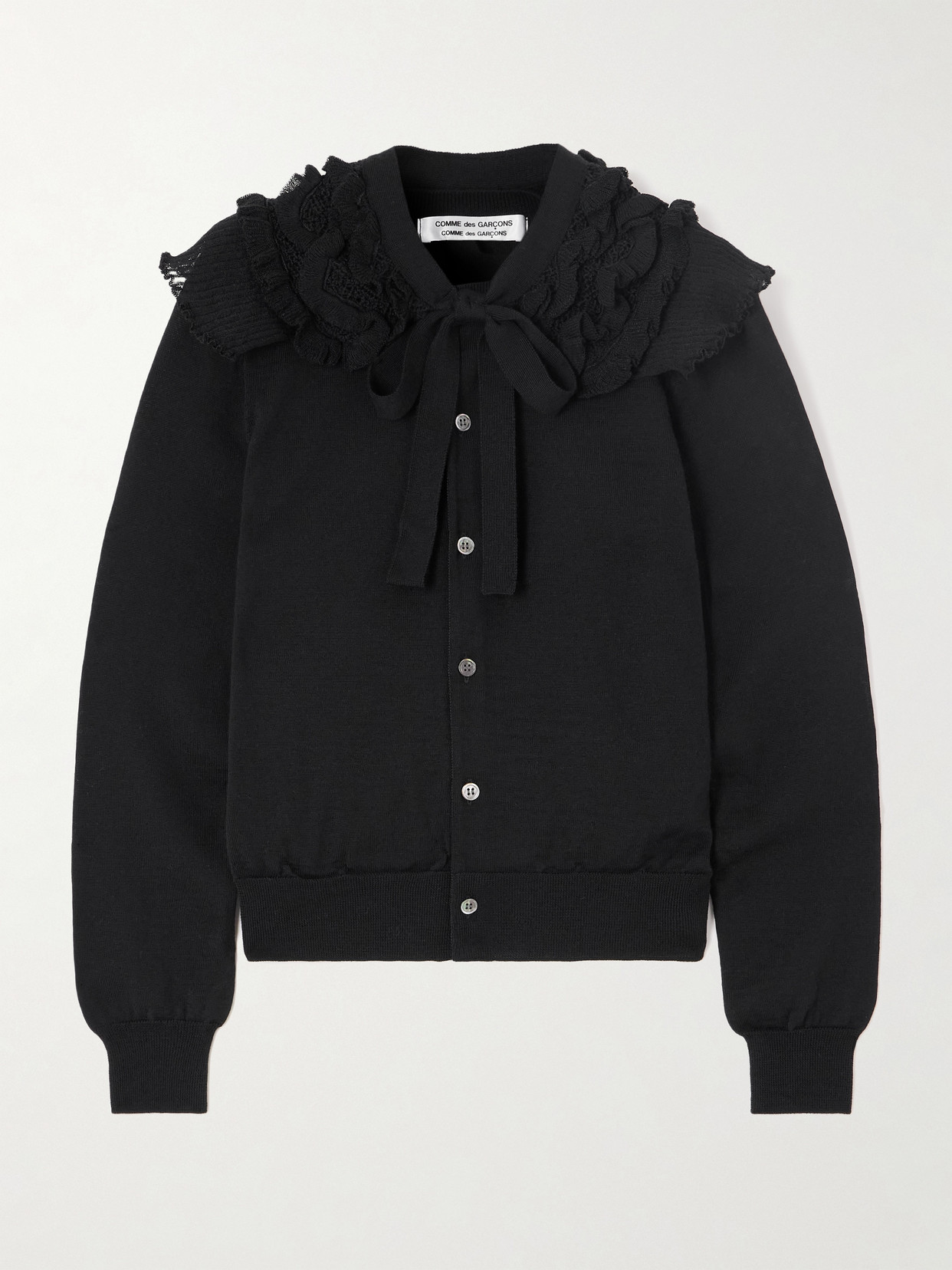 Comme des Garçons Comme des Garçons - Ruffled Crochet-trimmed Wool Cardigan - Black