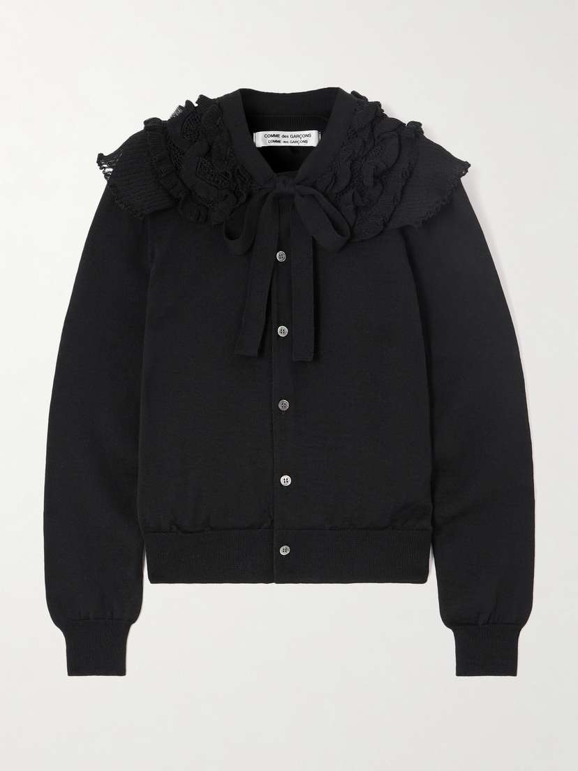 Comme des Garçons Comme des Garçons Ruffled Crochet-trimmed Wool Cardigan