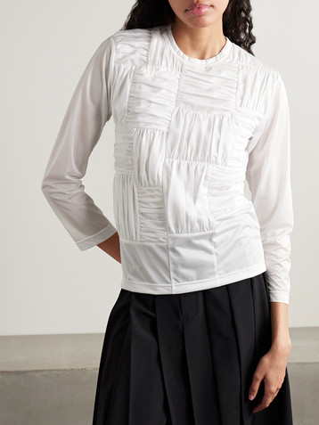 Comme Des Garçons Ruffled pintucked cotton-poplin blouse