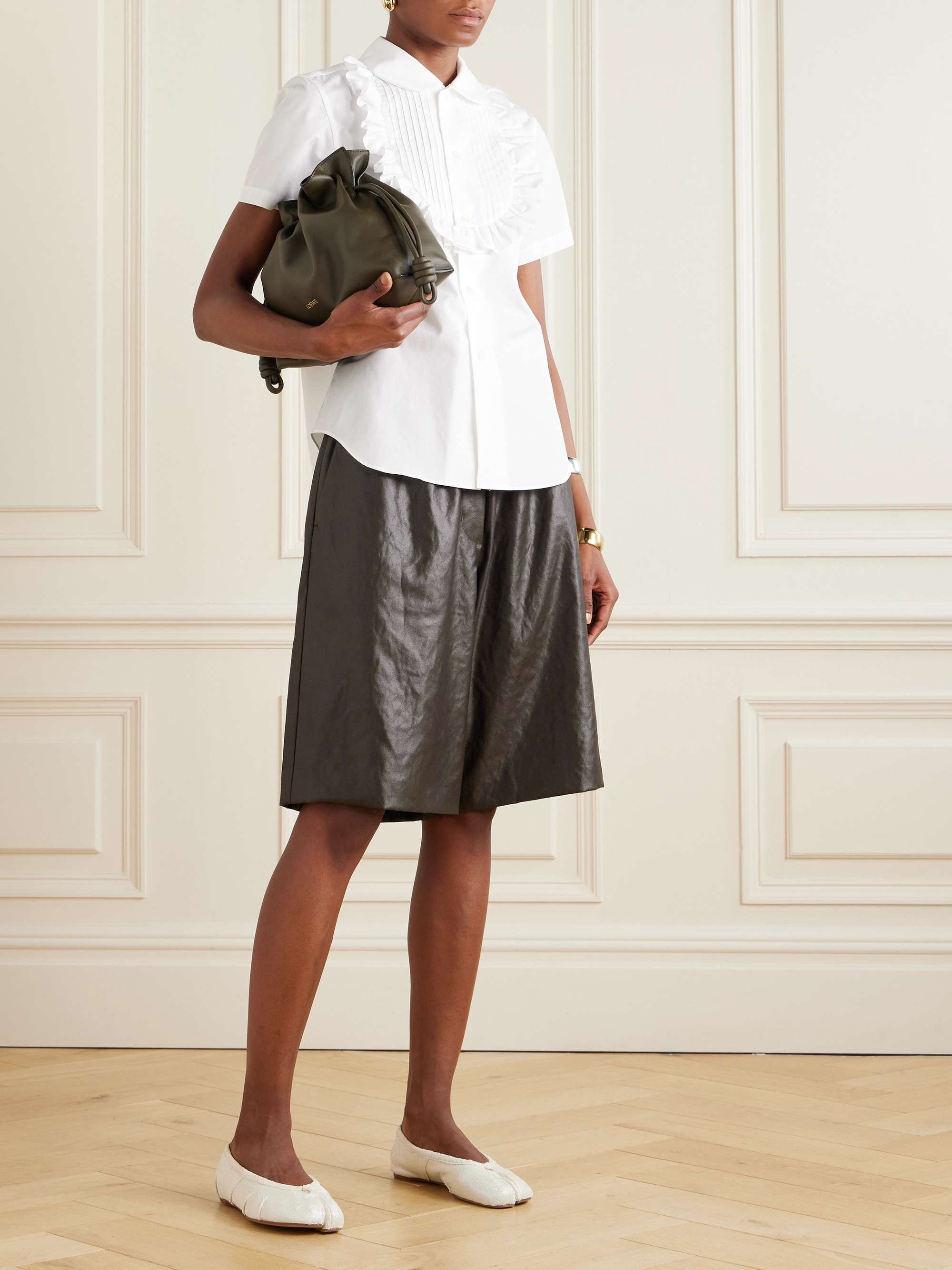 お歳暮 人気 オシャレ COMME DES shirt cotton-poplin ruffled Pleated GIRL GARÇONS トップス