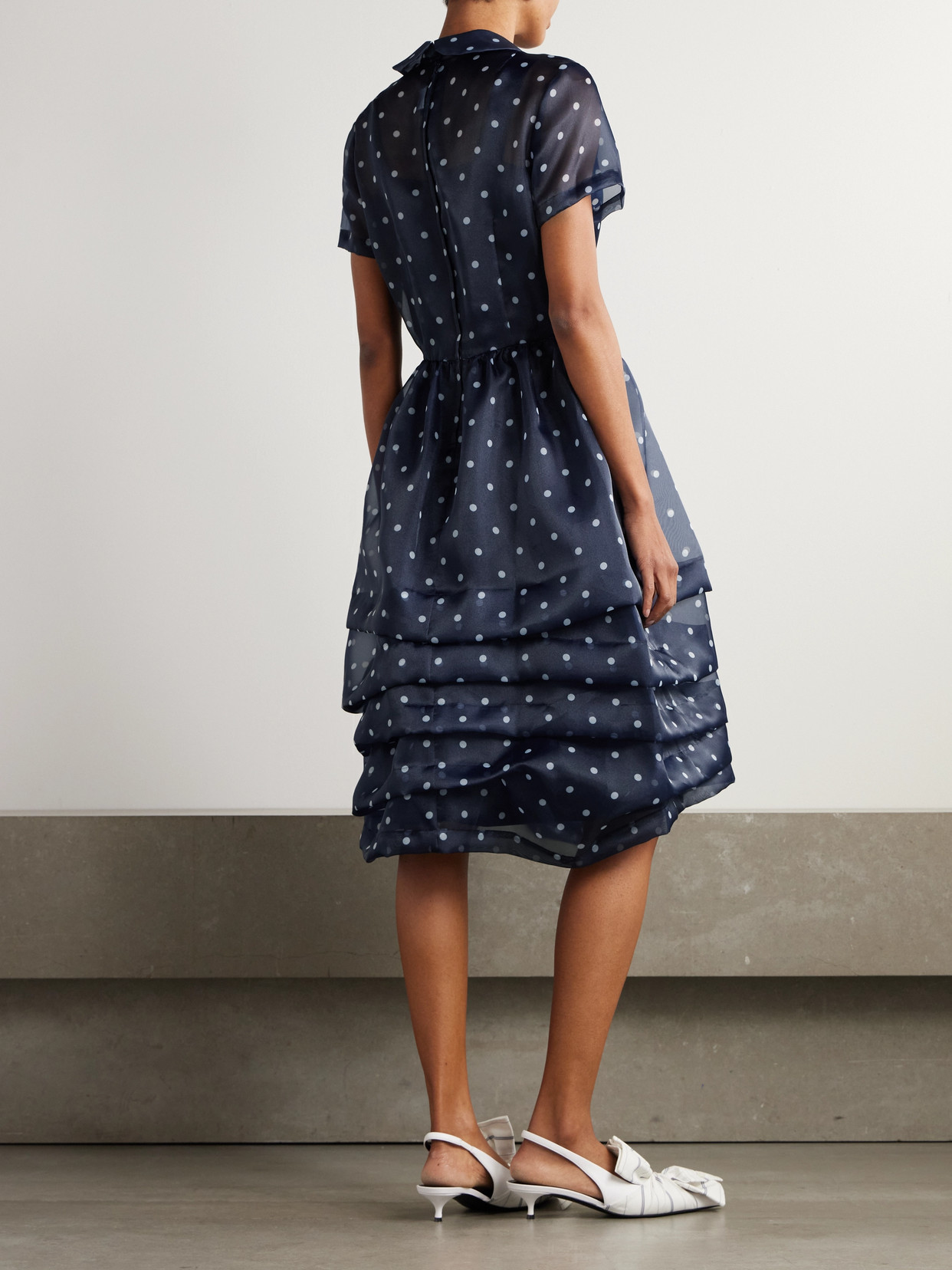 Comme Des Garcons Girl Tiered Polka-dot Organza Midi Dress In Blue