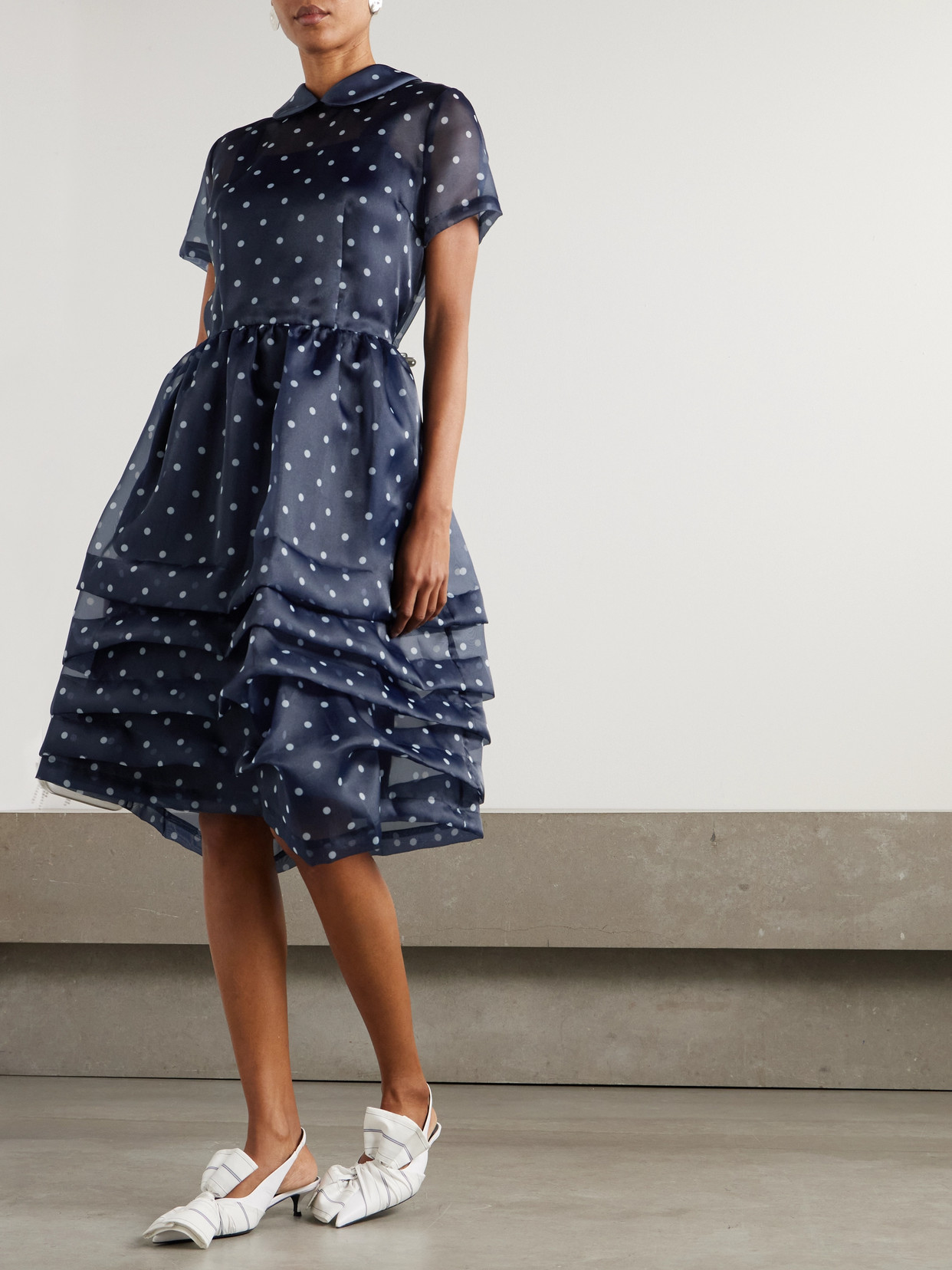 Comme Des Garcons Girl Tiered Polka-dot Organza Midi Dress In Blue