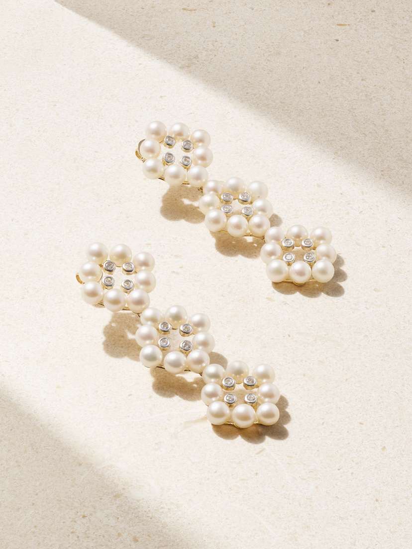 Mateo 14-karat Gold, Pearl And Diamond Earrings