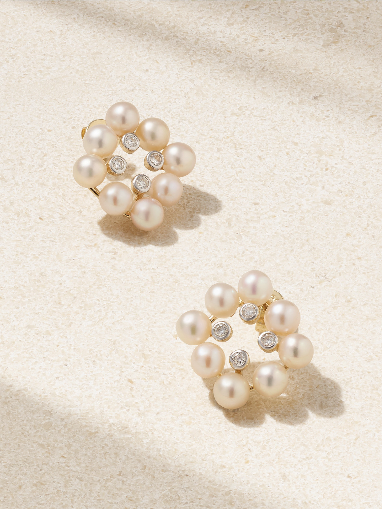 Mateo 14-karat Yellow And White Gold, Pearl And Diamond Earrings