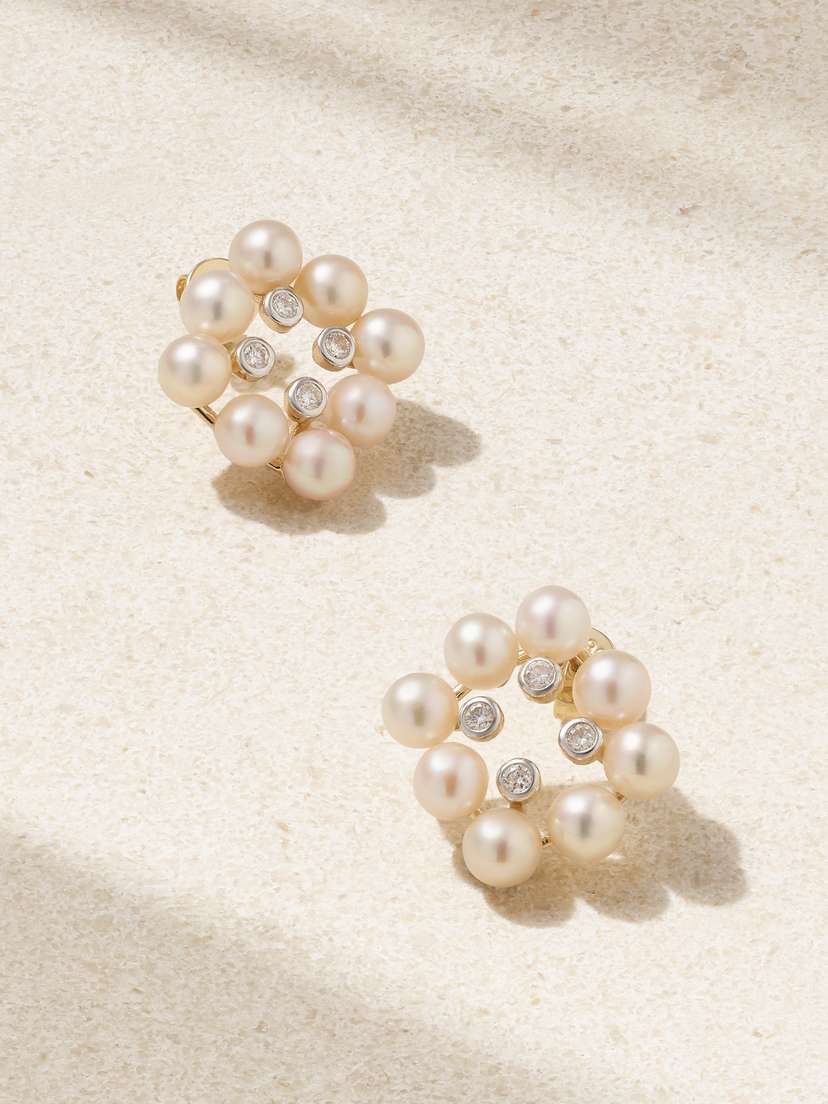 Mateo 14-karat Yellow And White Gold, Pearl And Diamond Earrings