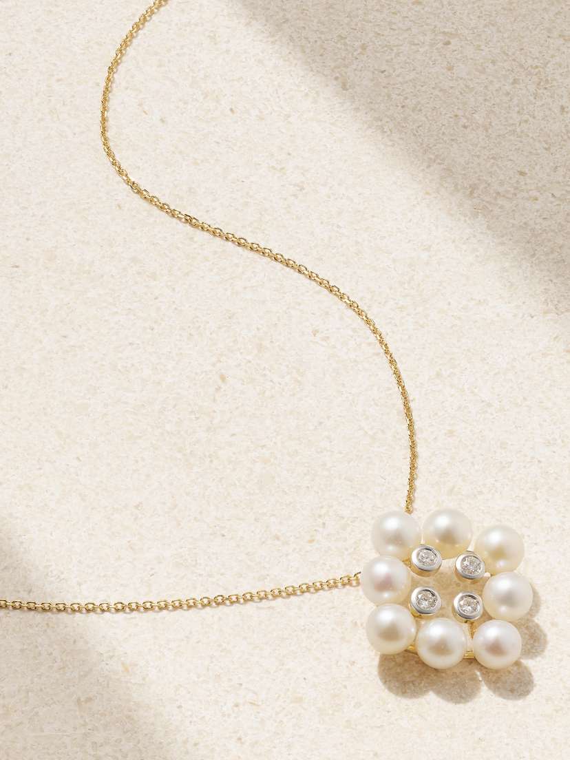 Mateo 14-karat Yellow And White Gold, Pearl And Diamond Necklace