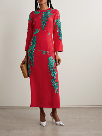 Bernadette Harry embellished embroidered silk crepe de chine midi dress