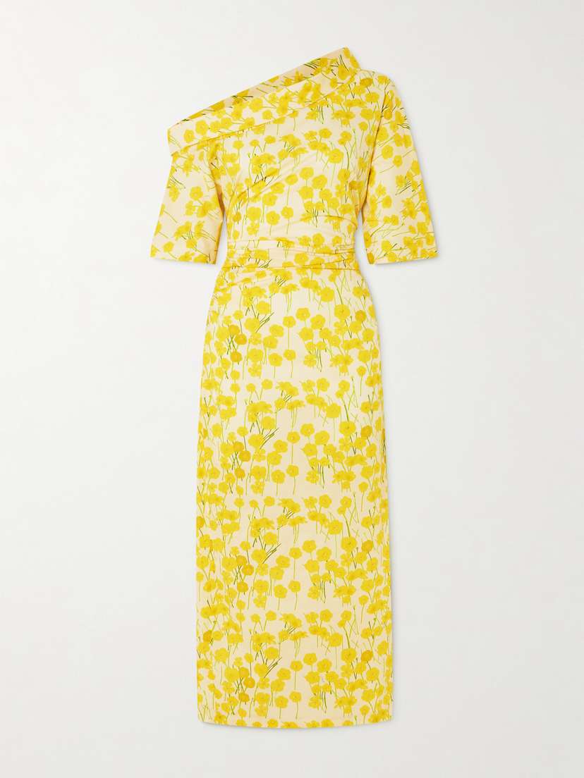 BERNADETTE Bowery One-shoulder Floral-print Stretch-cotton Midi Dress