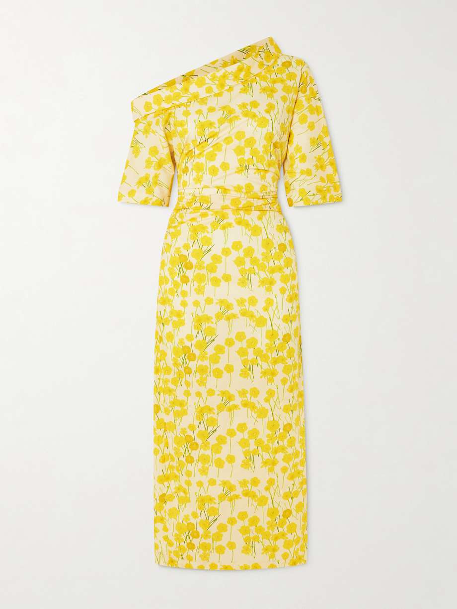 bowery one-shoulder floral-print stretch-cotton midi dress