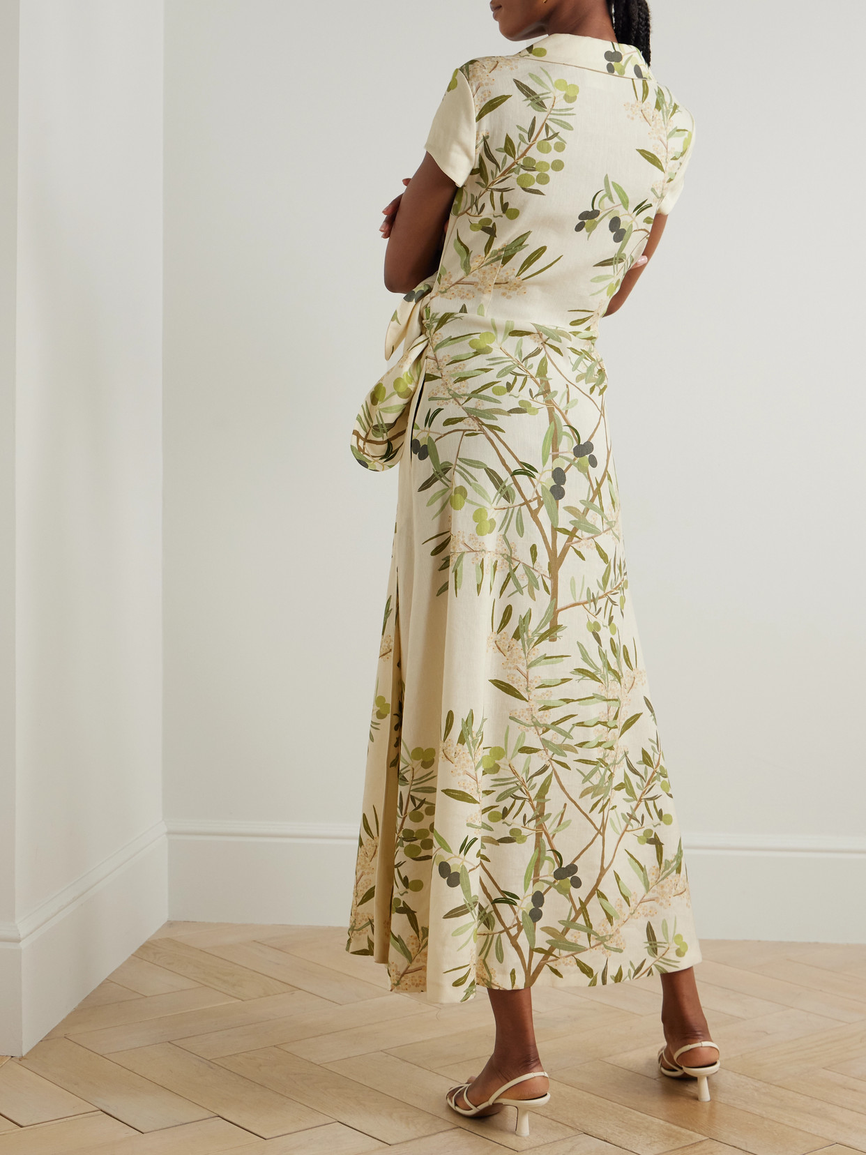Bernadette Mara Printed Linen-blend Midi Wrap Dress In Cream