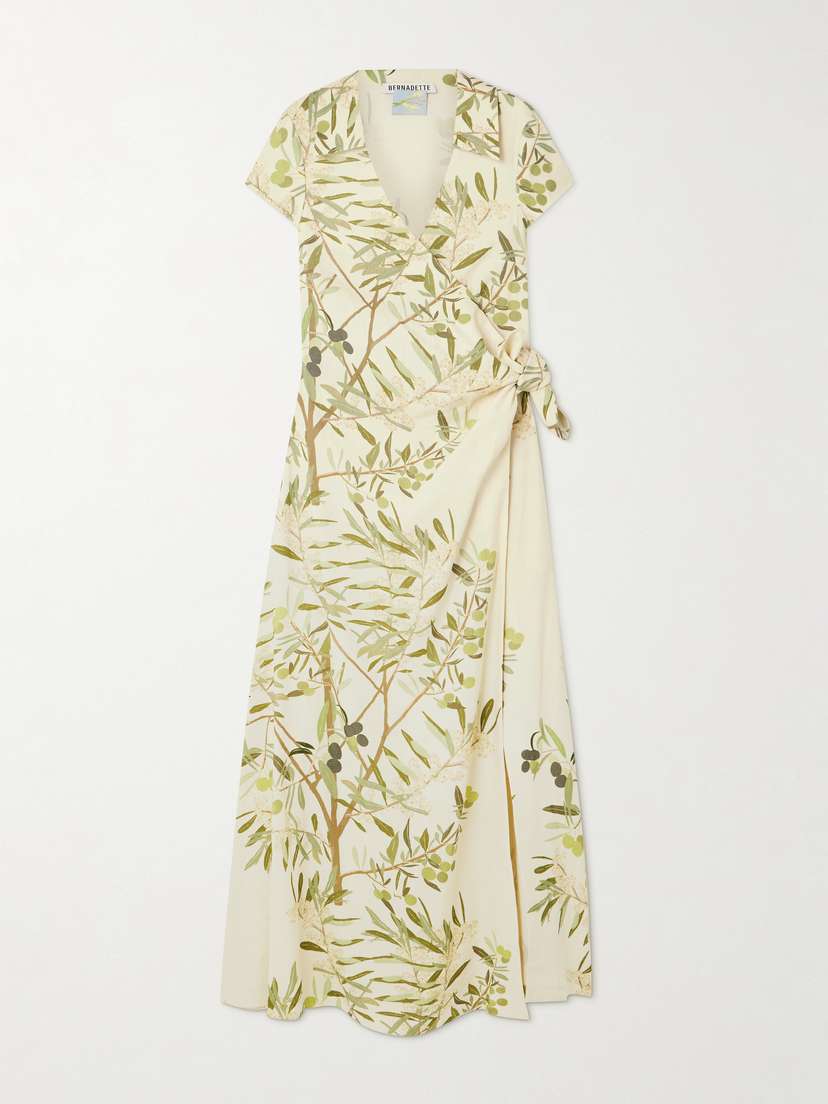 BERNADETTE Mara Printed Linen-blend Midi Wrap Dress