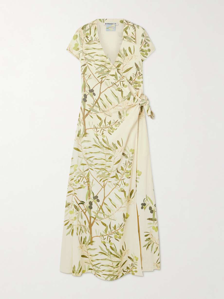 mara printed linen-blend midi wrap dress