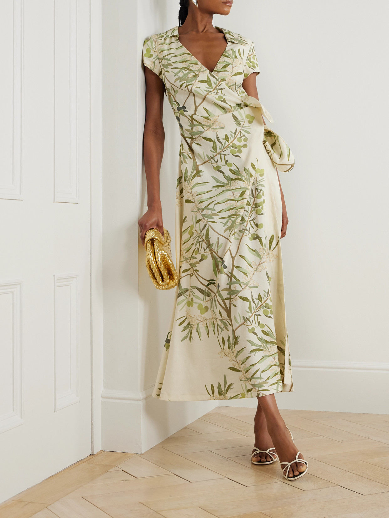 Bernadette Mara Printed Linen-blend Midi Wrap Dress In Cream