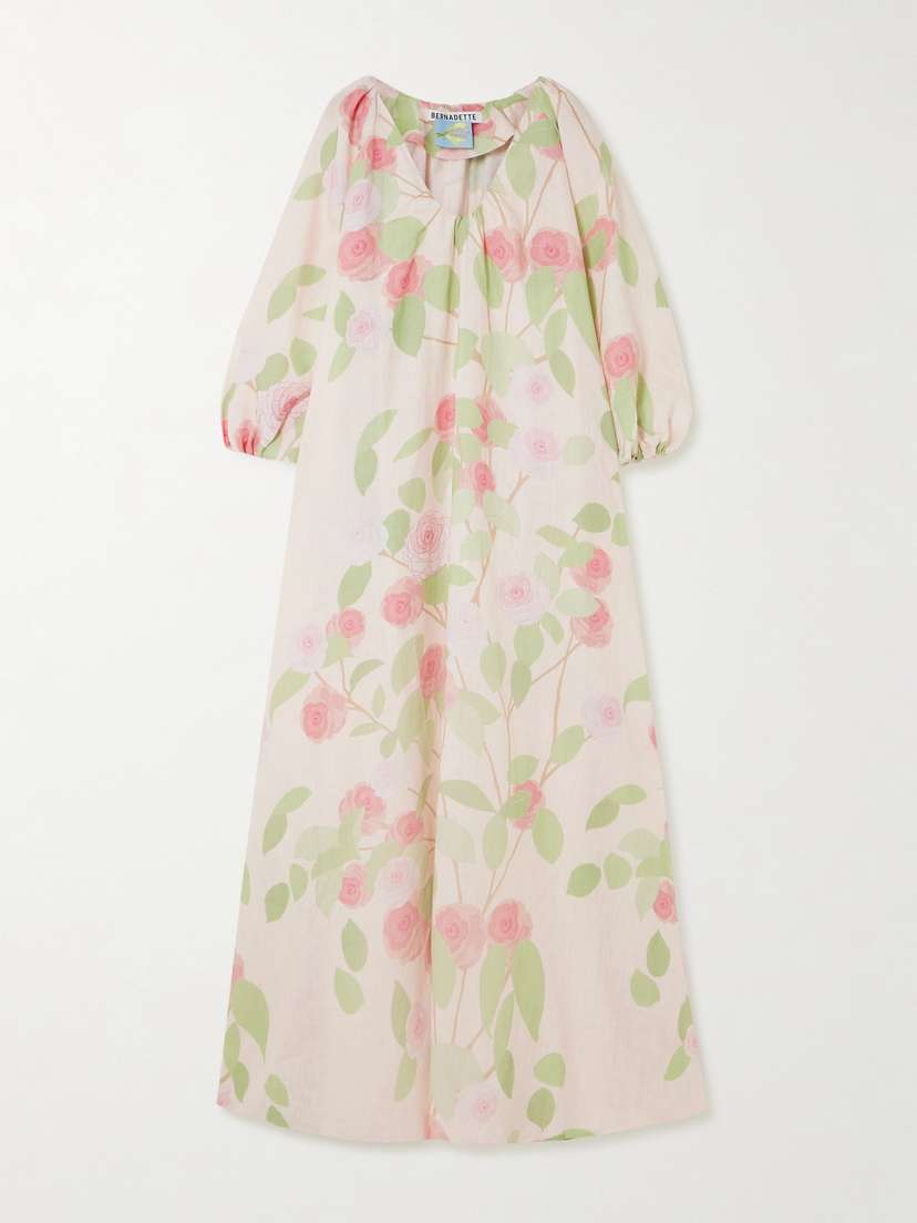 BERNADETTE Georgio Gathered Floral-print Linen Maxi Dress