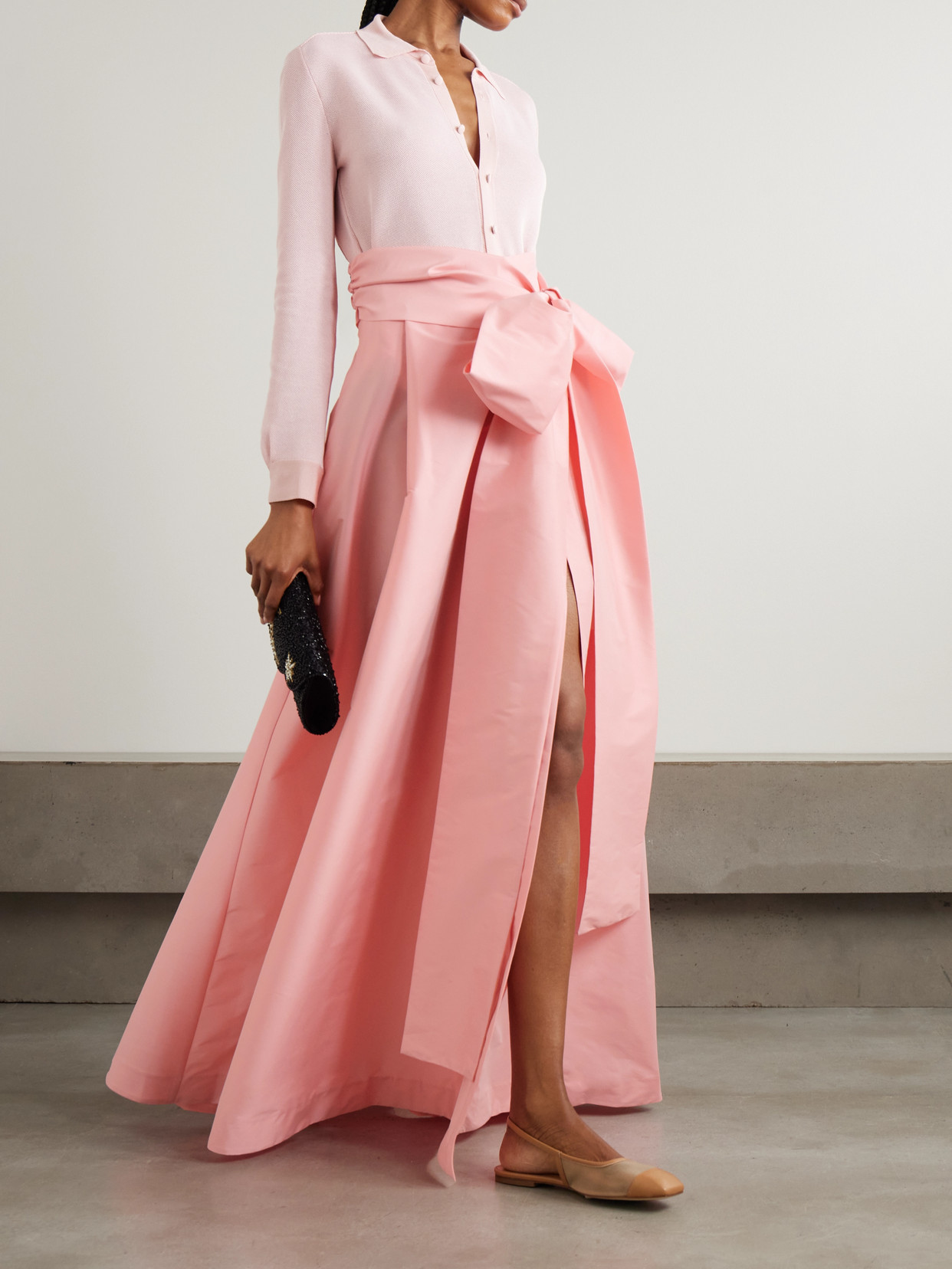 BERNADETTE BEATRICE BELTED TAFFETA MAXI SKIRT
