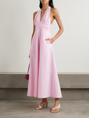 Bernadette Marilyn striped cotton halterneck maxi dress