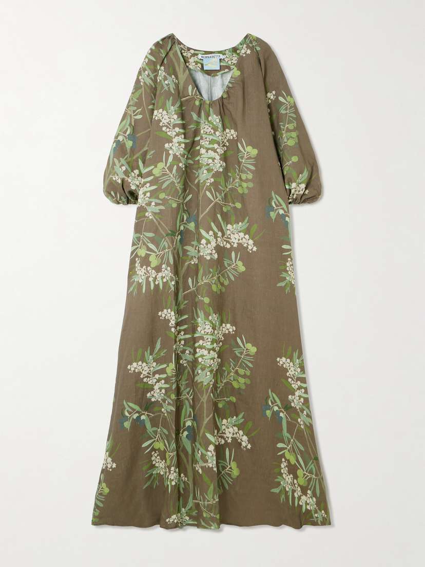 BERNADETTE Georgio Draped Floral-print Linen Maxi Dress