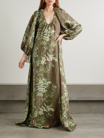 Bernadette Georgio draped floral-print linen maxi dress