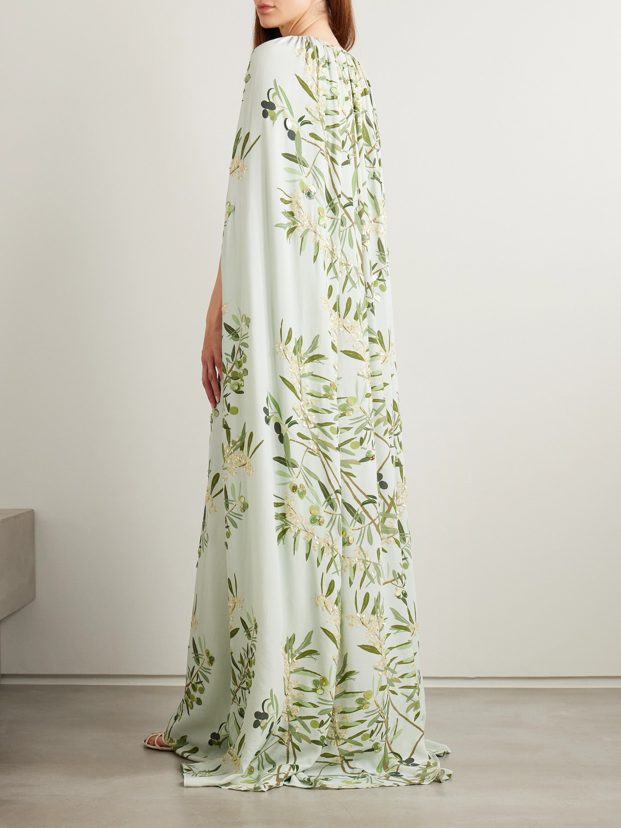 Bernadette Minnie Cape-effect Embellished Floral-print Crepe De Chine Gown