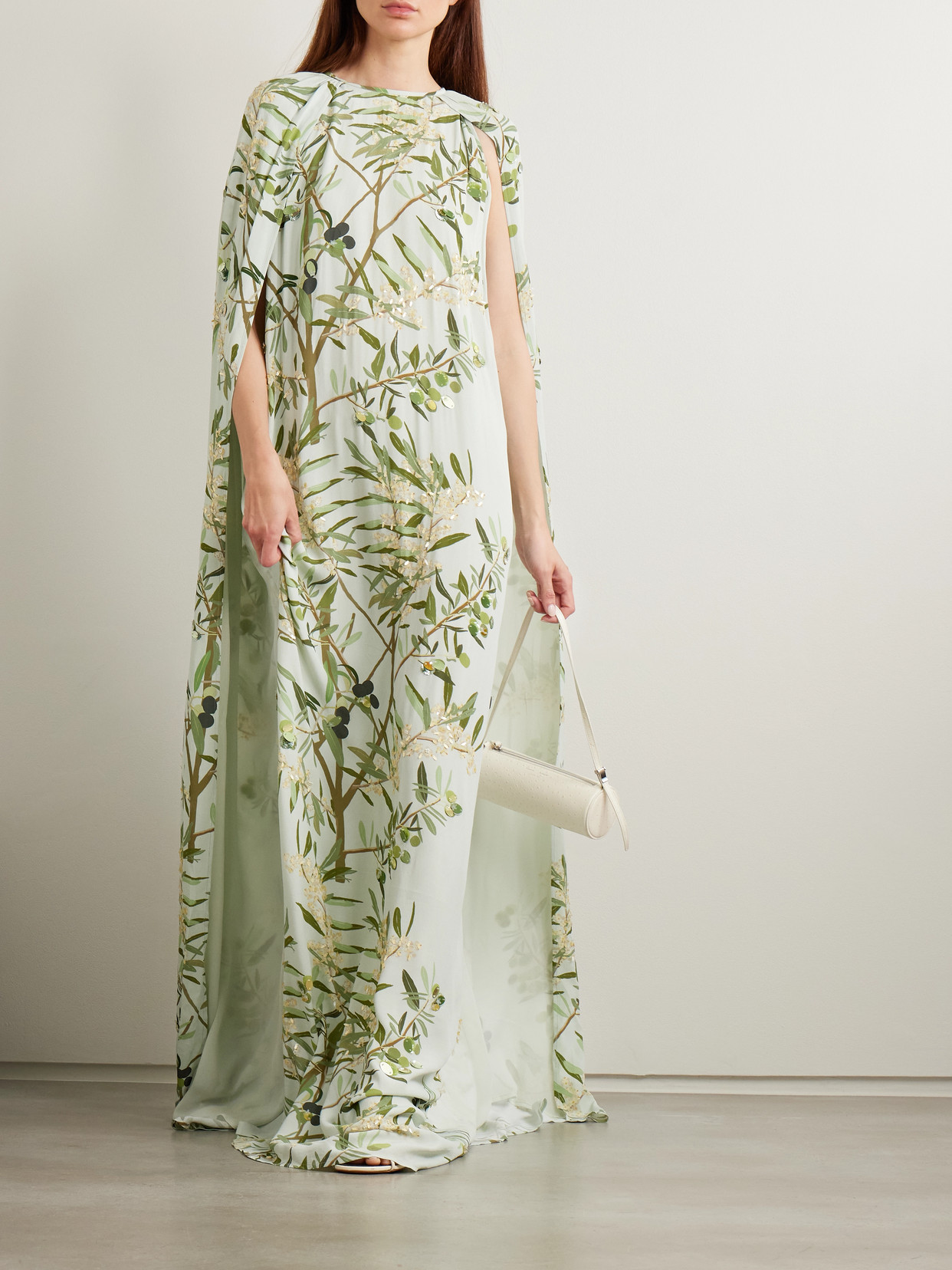Bernadette Minnie Cape-effect Embellished Floral-print Crepe De Chine Gown