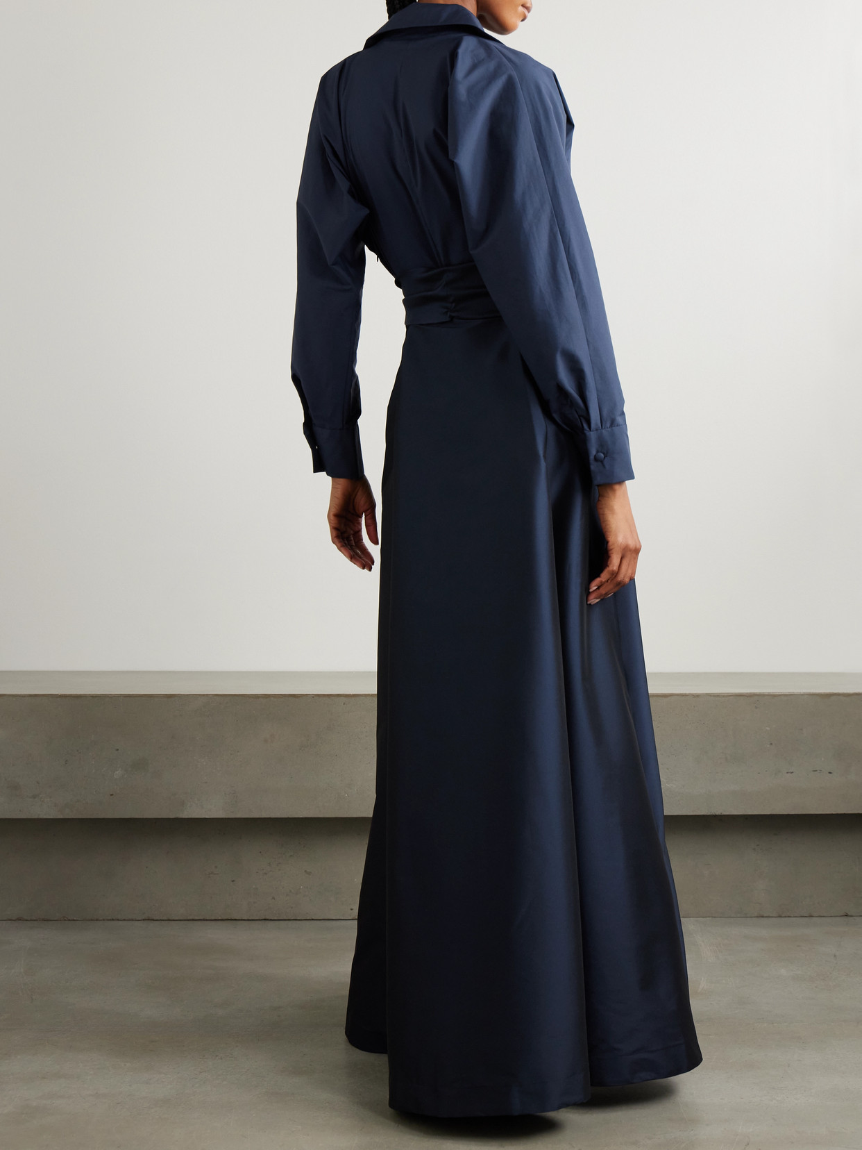 Bernadette Beatrice Belted Taffeta Maxi Shirt Dress In Blue