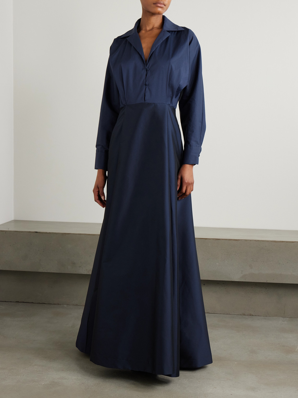 Bernadette Beatrice Belted Taffeta Maxi Shirt Dress In Blue