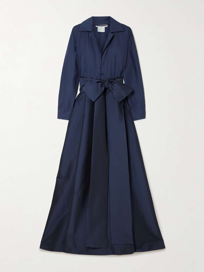 BERNADETTE Beatrice Belted Taffeta Maxi Shirt Dress
