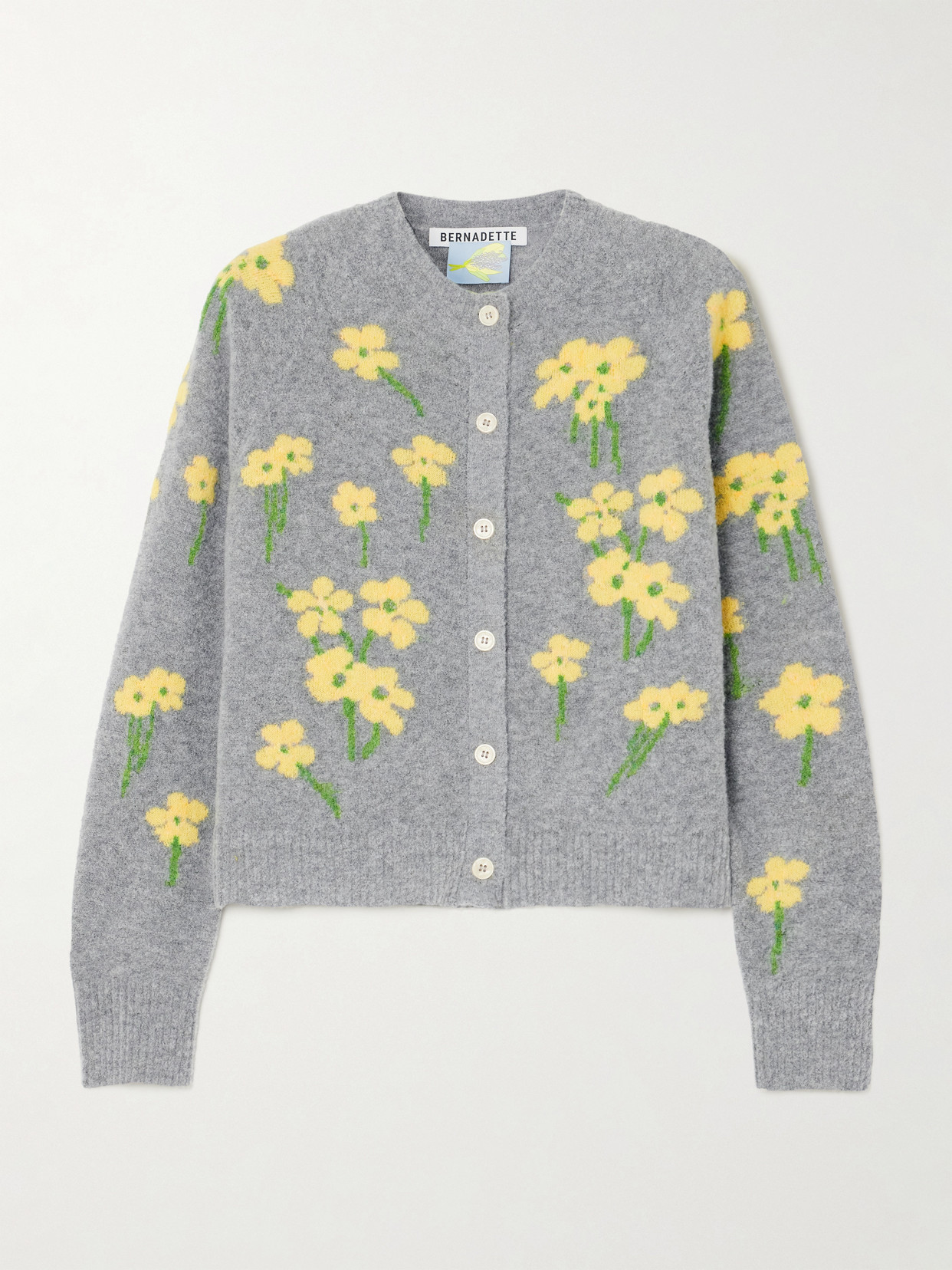 BERNADETTE - Nona Floral-jacquard Wool-blend Bouclé Cardigan - Gray