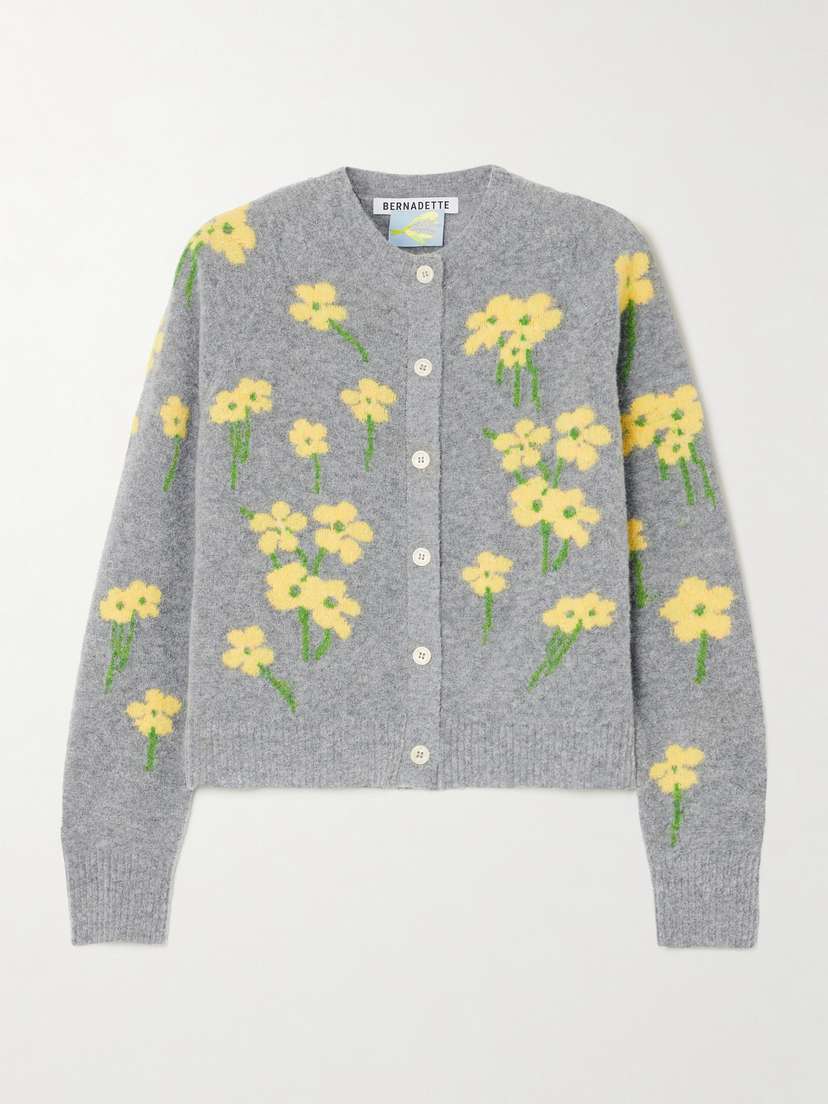 BERNADETTE Nona Floral-jacquard Wool-blend Bouclé Cardigan