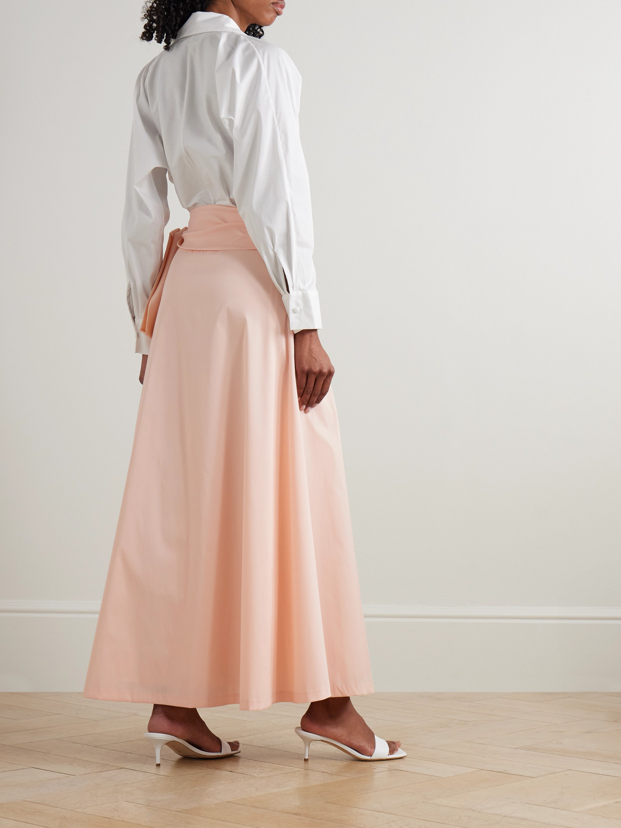 Shop Bernadette Clarence Belted Organic Cotton-blend Poplin And Taffeta Maxi Shirt Dress