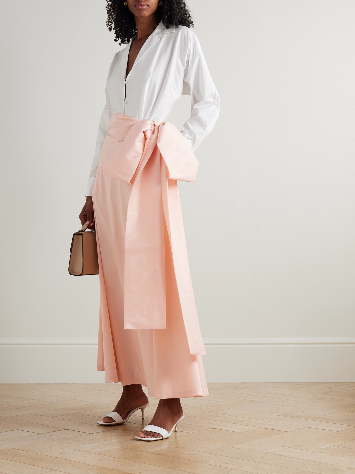 Shop Bernadette Clarence Belted Organic Cotton-blend Poplin And Taffeta Maxi Shirt Dress