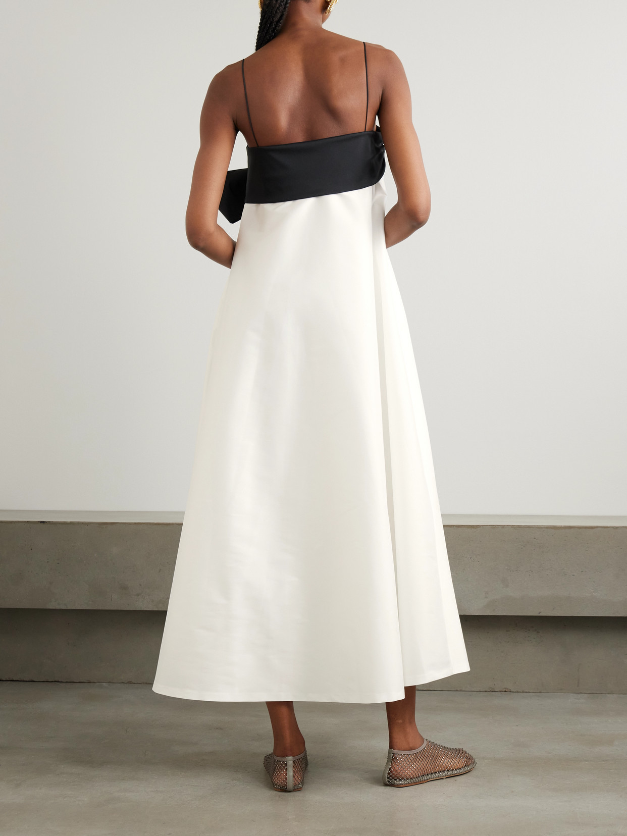 Bernadette Bailey Two-tone Bow-embellished Taffeta Midi Dress In Ivory