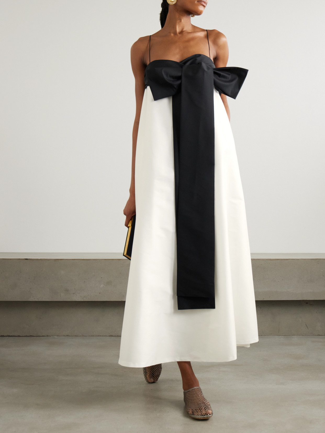 Bernadette Bailey Two-tone Bow-embellished Taffeta Midi Dress In Ivory