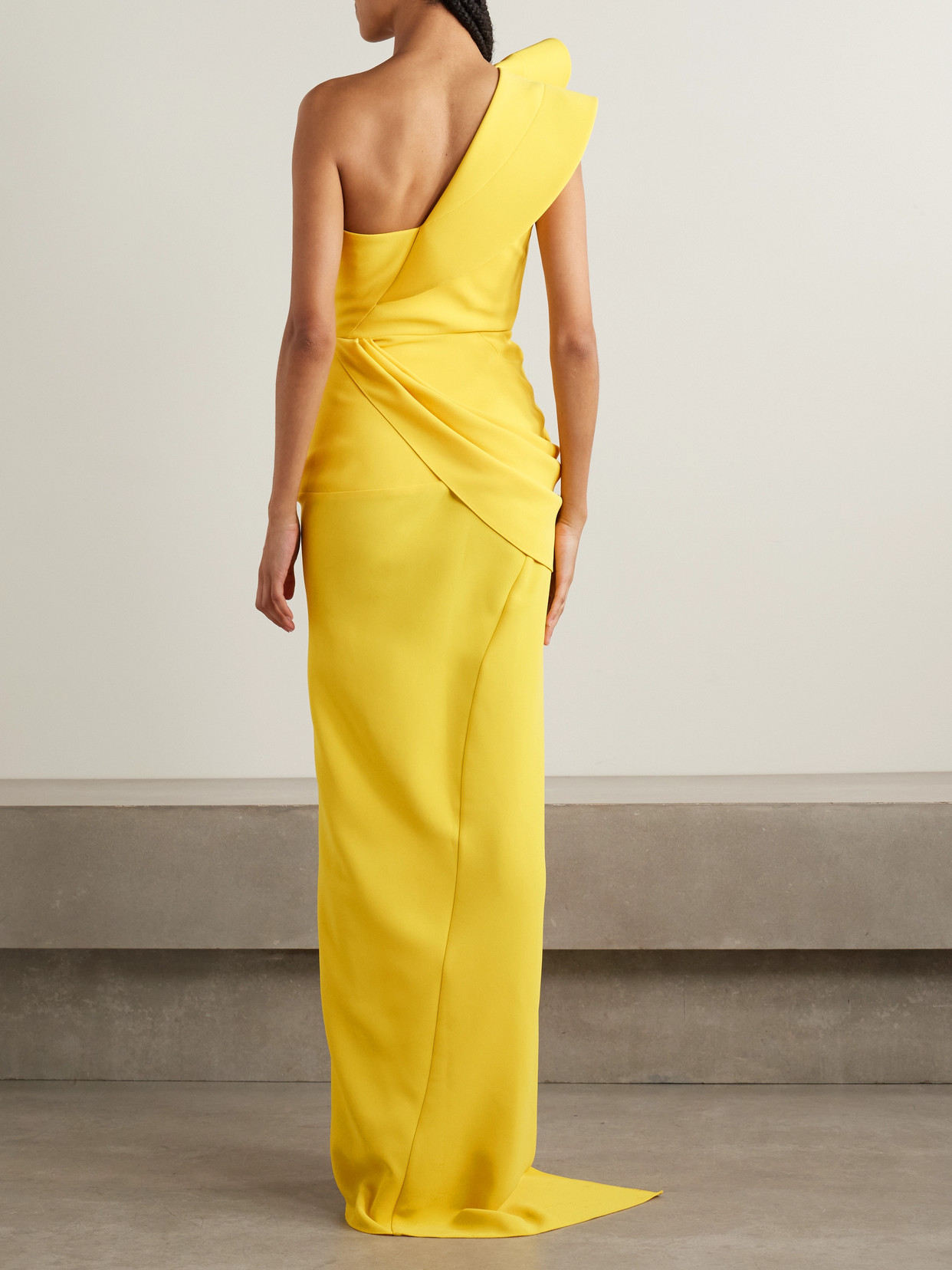 Maticevski Salyut Wave One-shoulder Draped Crepe Gown In Yellow