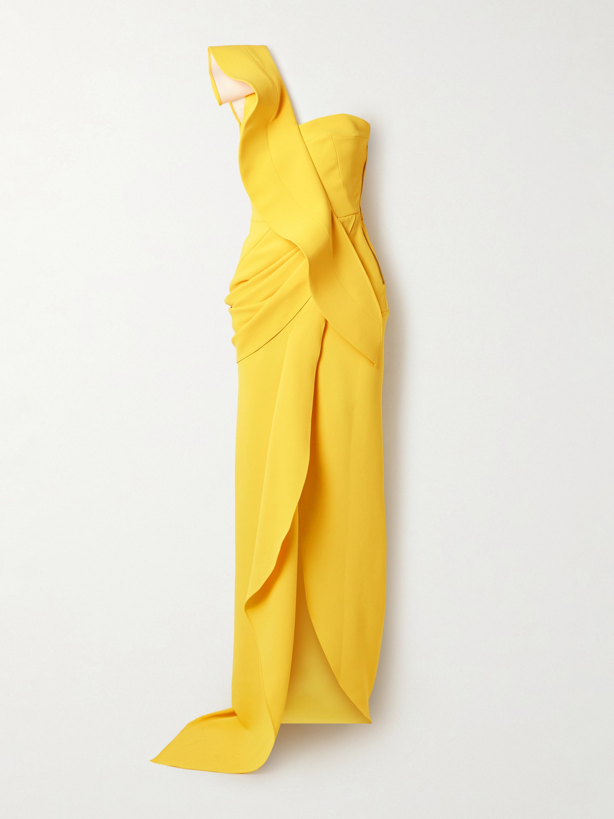 Maticevski Salyut Wave One-shoulder Draped Crepe Gown In Yellow