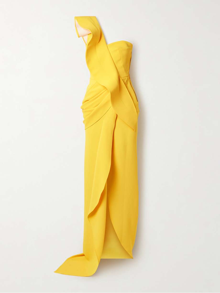 salyut wave one-shoulder draped crepe gown