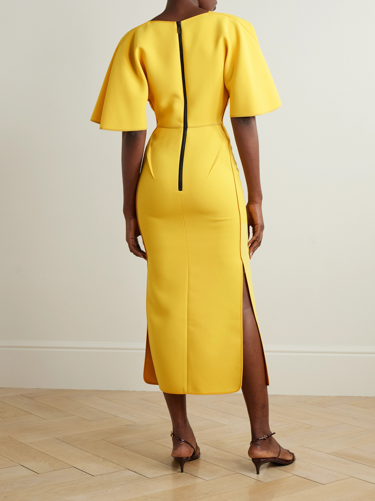Maticevski Benefit Wrap-effect Pleated Crepe Midi Dress In Yellow