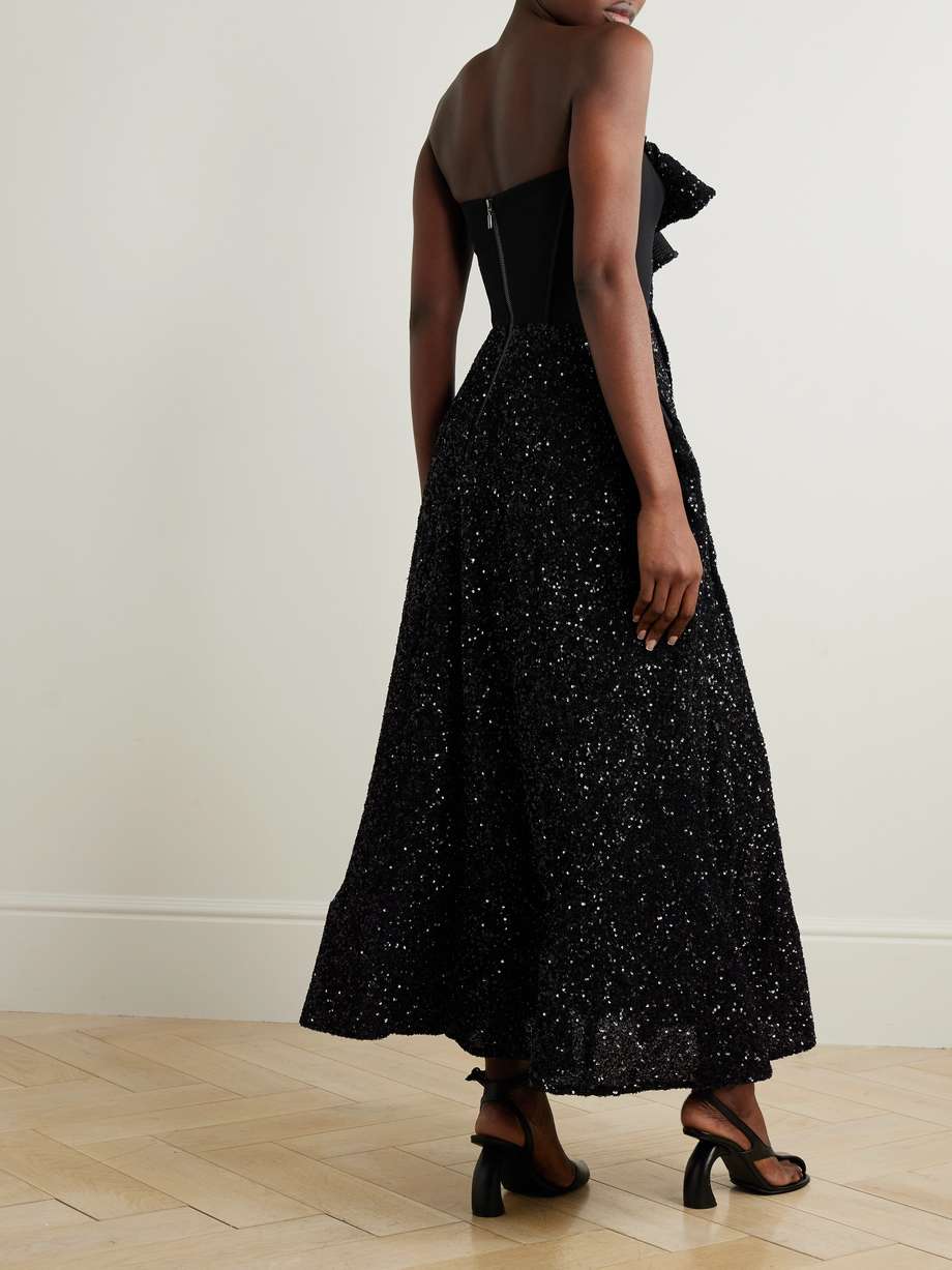 rotation strapless draped sequined crepe gown