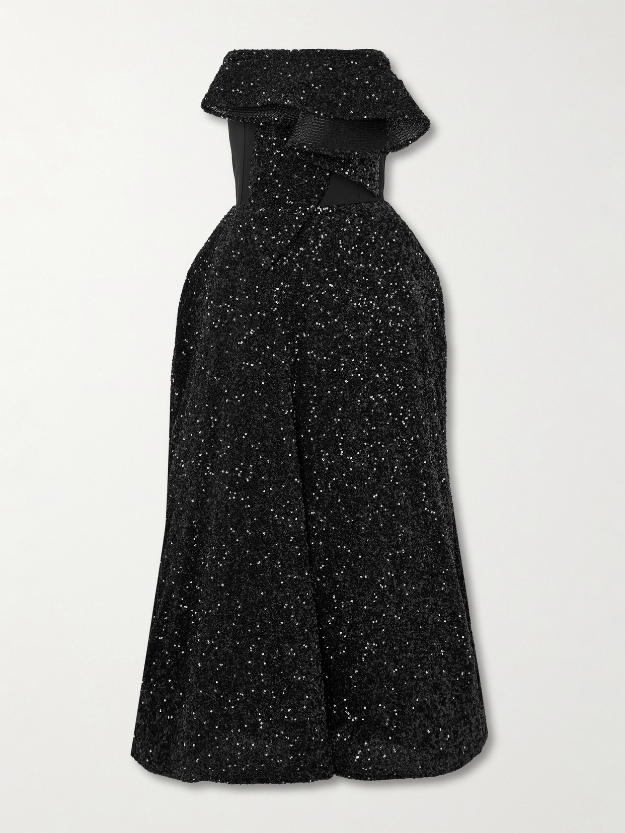 Maticevski Rotation Strapless Draped Sequined Crepe Gown In Black