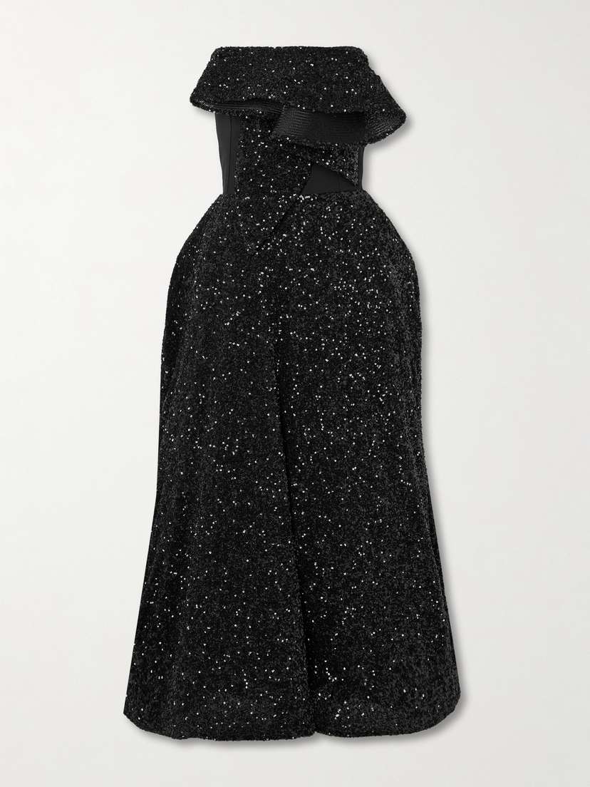 Maticevski Rotation Strapless Draped Sequined Crepe Gown