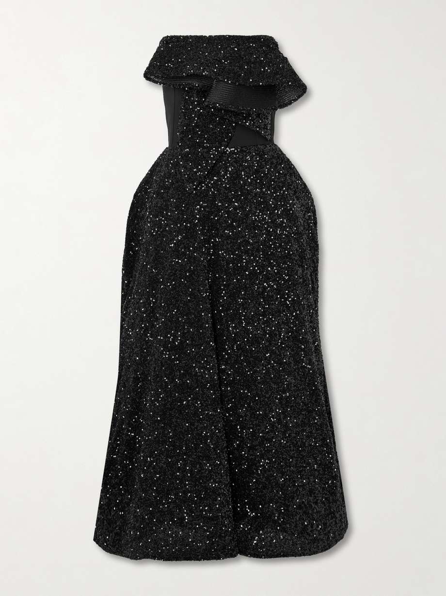 rotation strapless draped sequined crepe gown