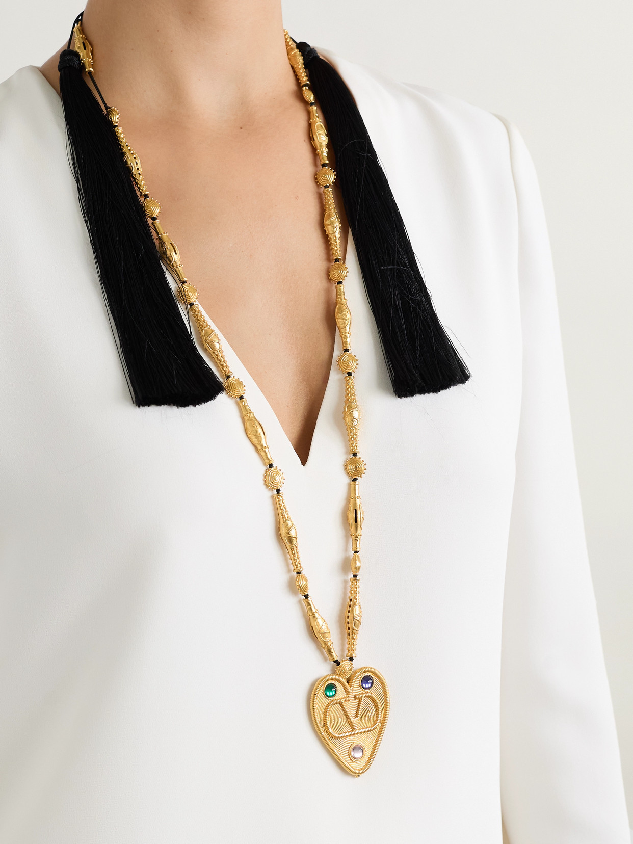 Valentino Gold-tone, Crystal And Cord Necklace In Gold