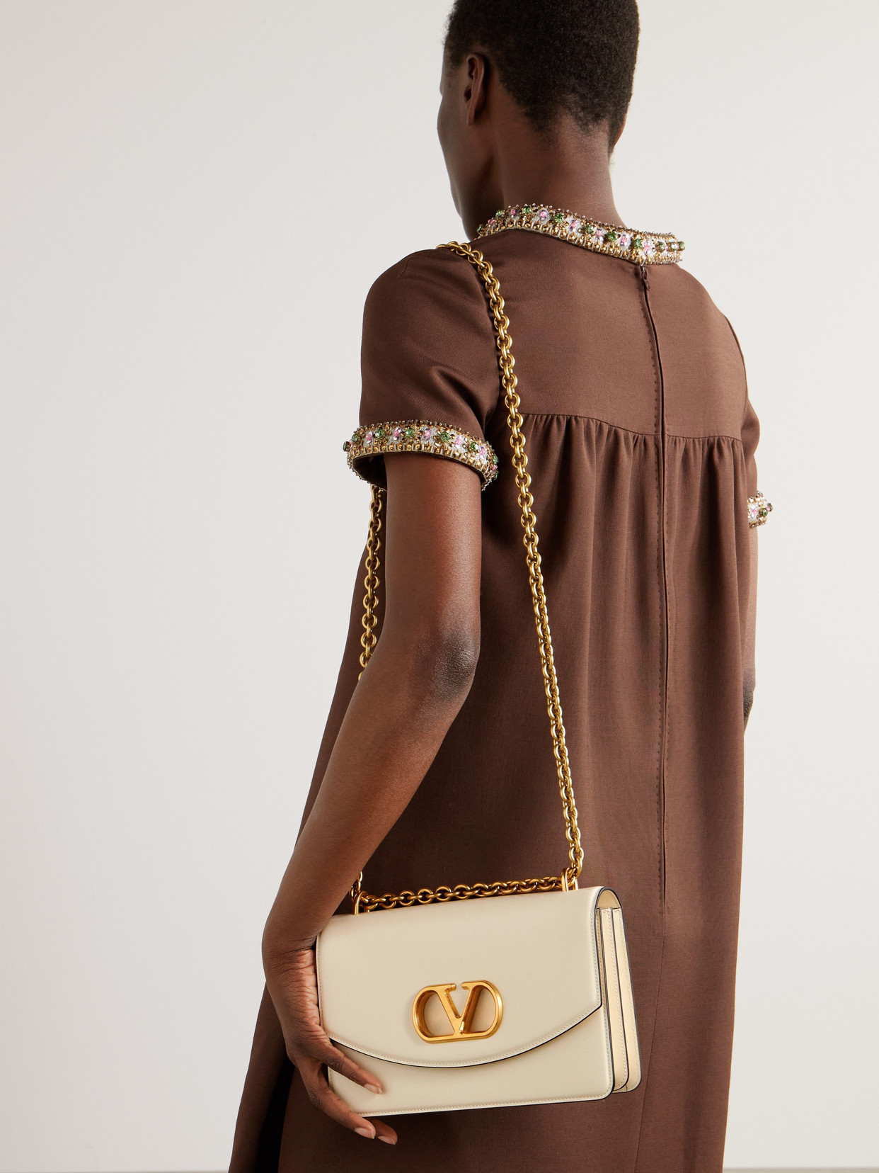Valentino Leather Shoulder Bag Chain Strap In White
