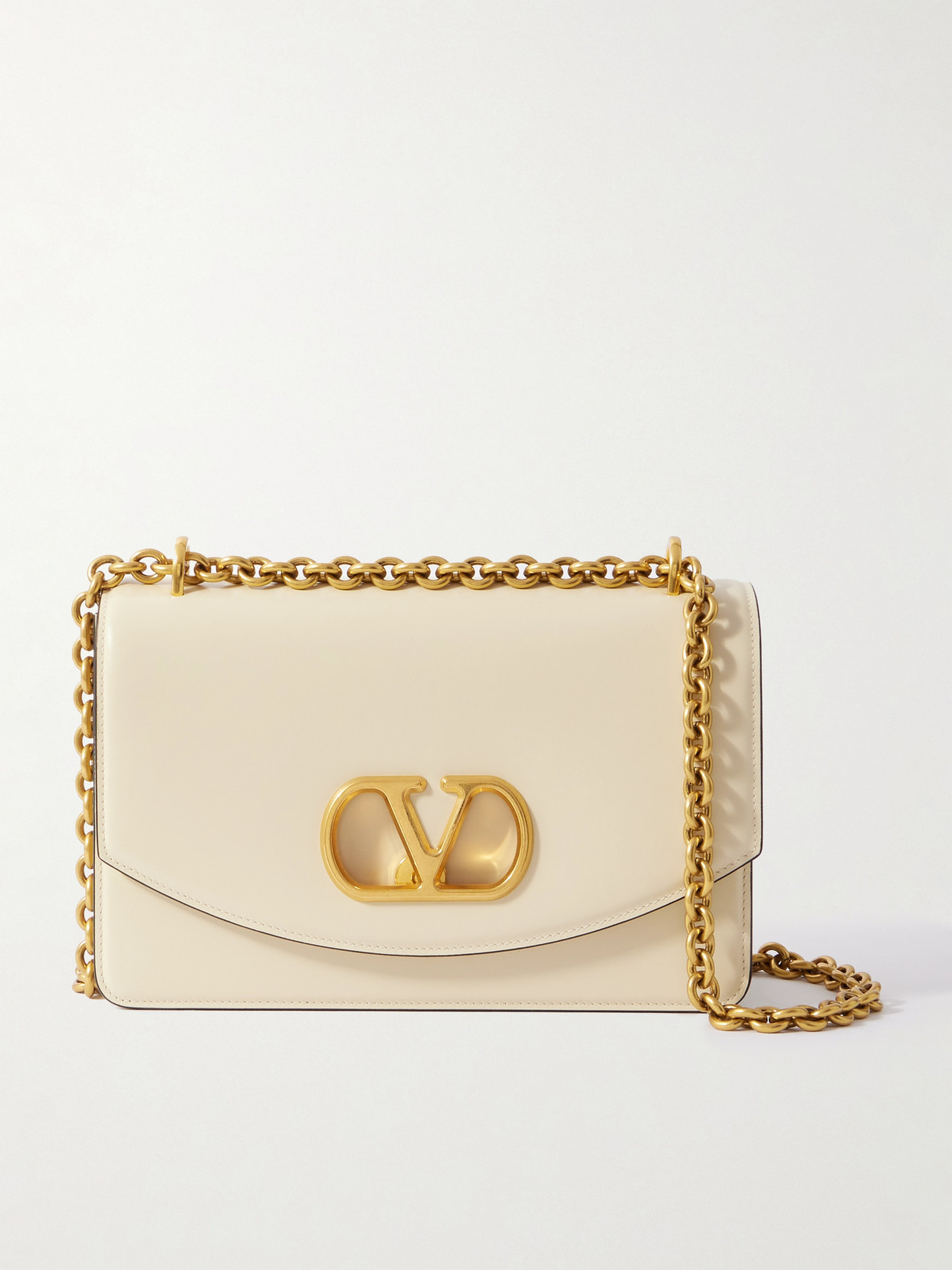 Valentino Leather Shoulder Bag Chain Strap In White
