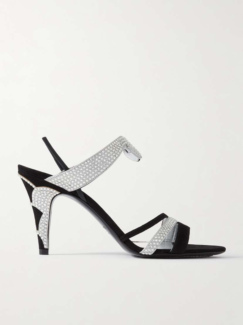 Valentino Garavani L'une Et L'autre 85 Crystal-embellished Suede And Leather Slingback Sandals