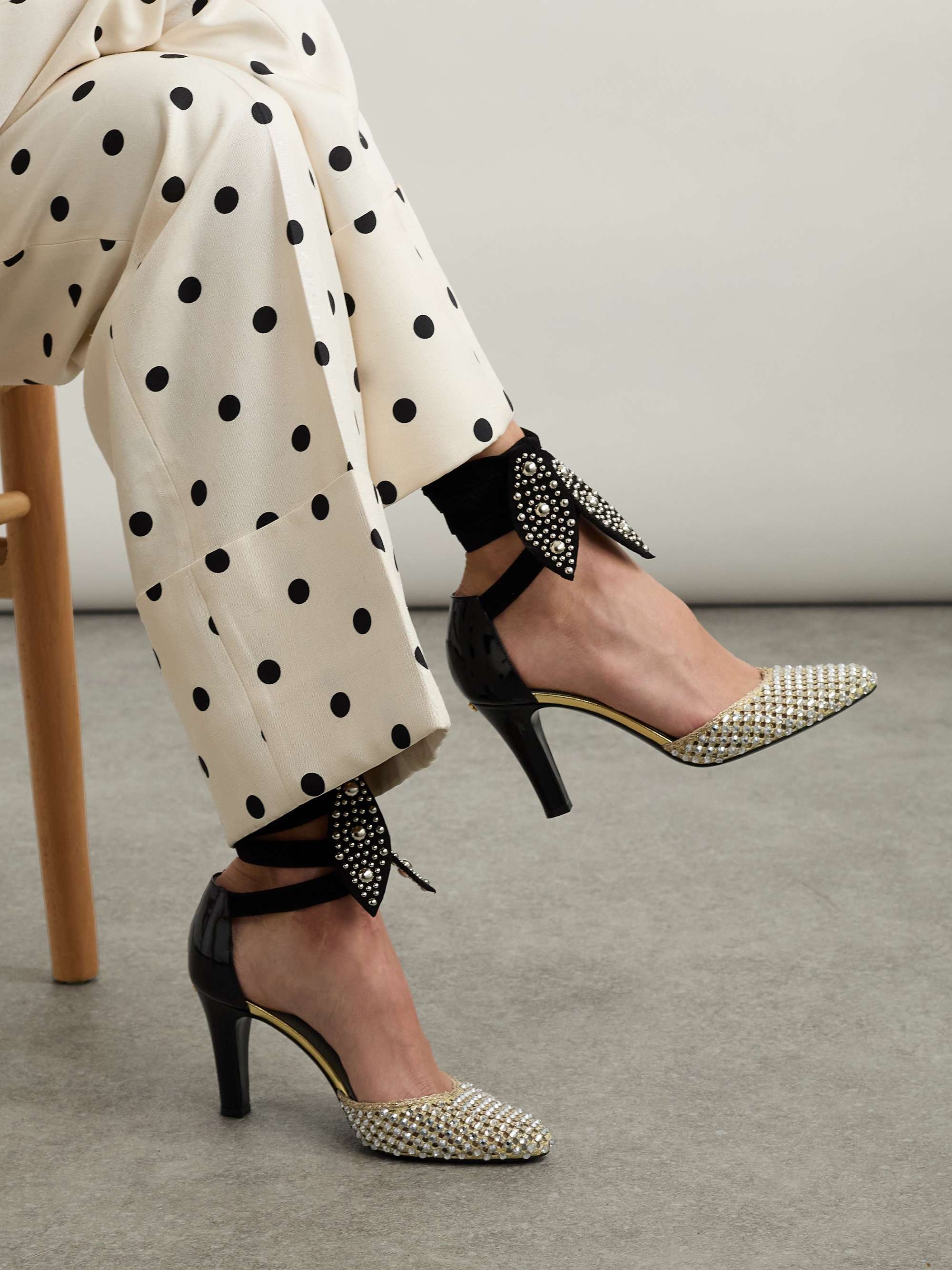 VALENTINO GARAVANI 85 suede-trimmed embellished metallic VALENTINO GARAVANI 85 suede-trimmed embellished metallic