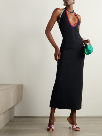 Christopher John Rogers Cutout striped stretch-knit halterneck midi dress