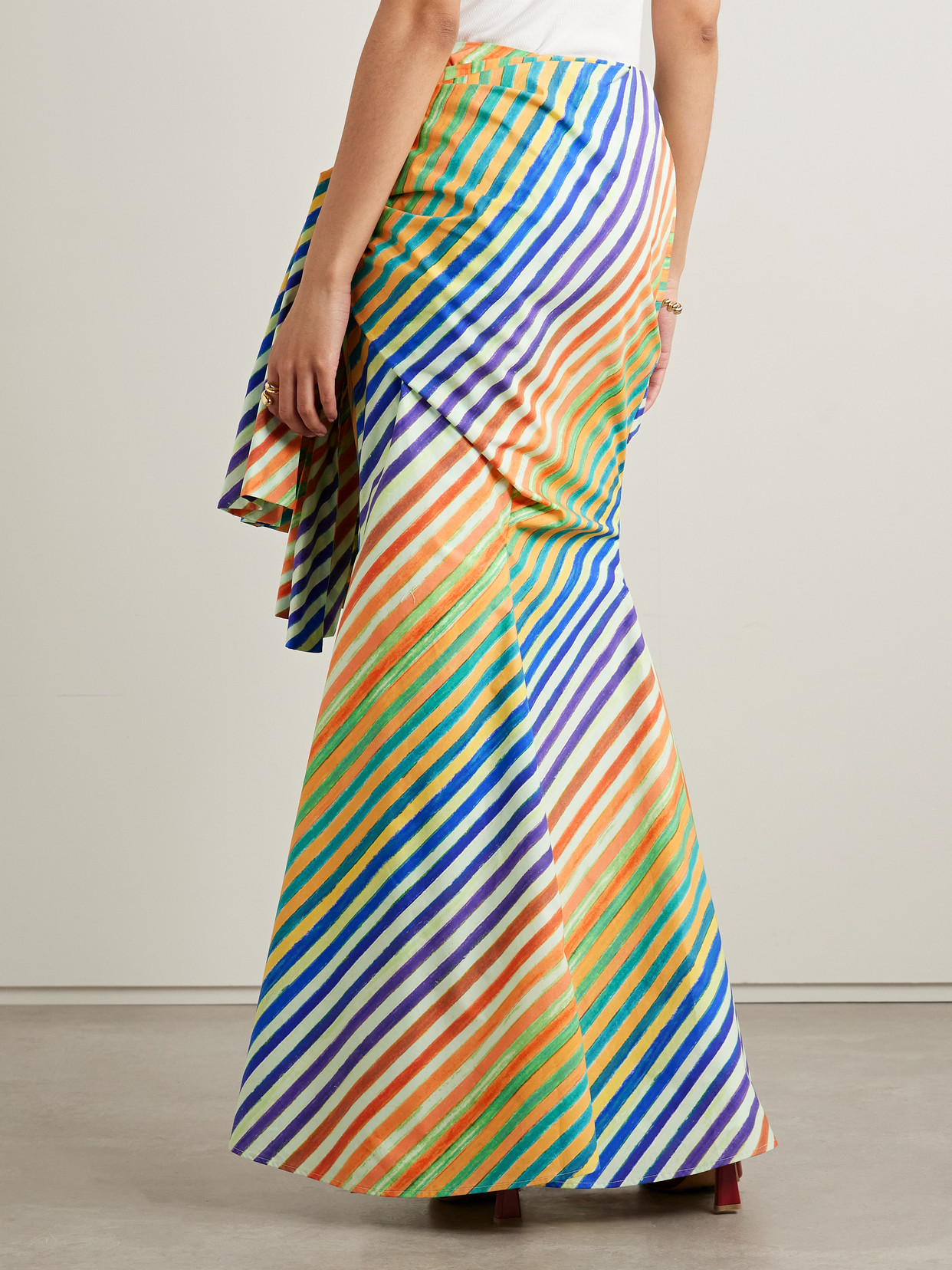 Christopher John Rogers Crayon Knotted Striped Cotton-poplin Maxi Skirt In Blue